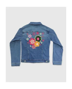 Clearance Cuplé Chaqueta Flores Denim Azul