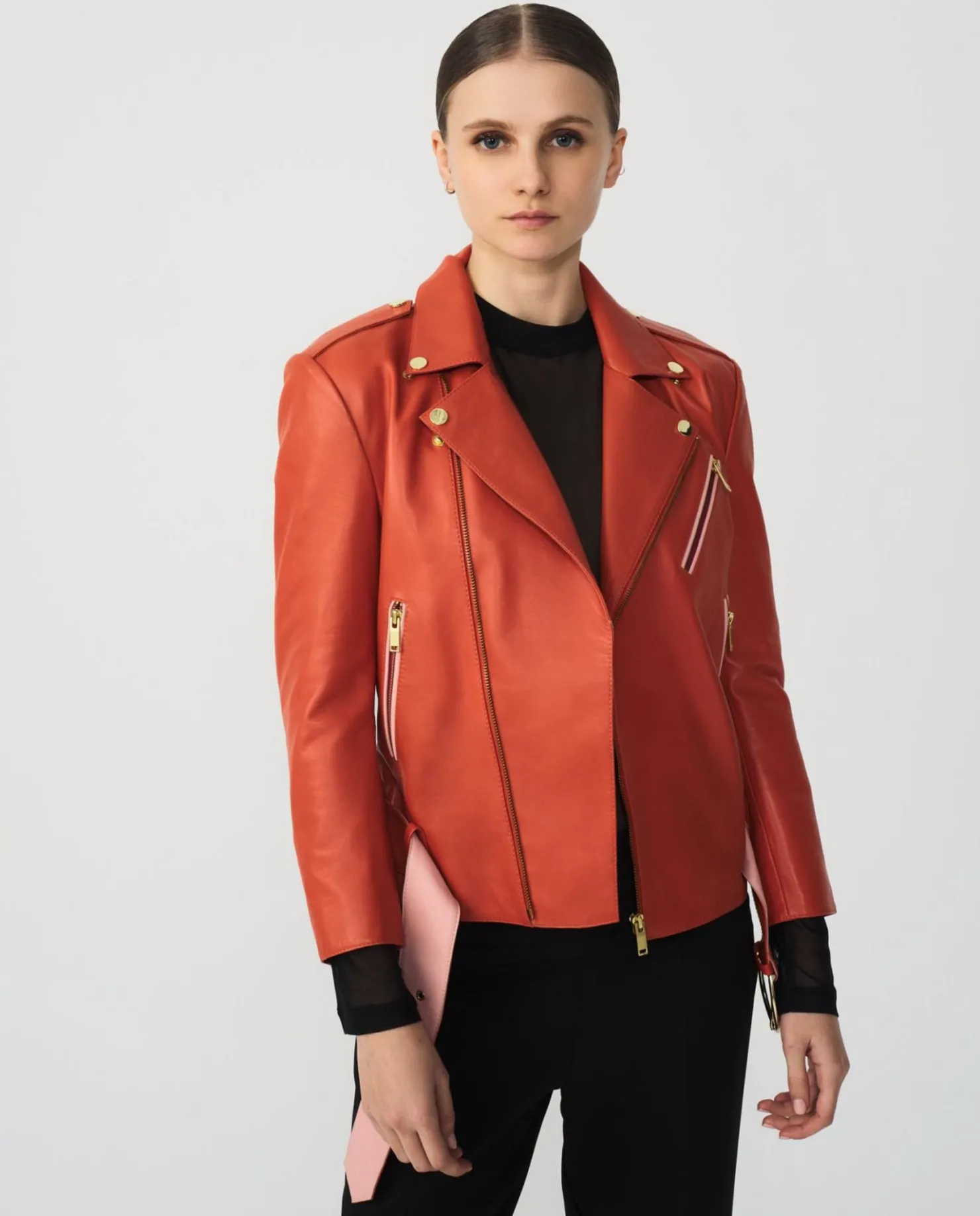 New Cuplé Chaqueta Motera Napa Naranja