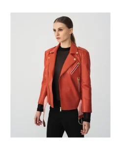 New Cuplé Chaqueta Motera Napa Naranja