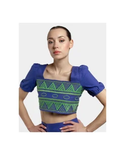 Hot Cuplé Crop Top Manga Algodon Azul