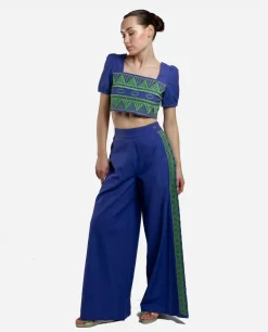 Hot Cuplé Crop Top Manga Algodon Azul