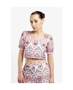 Cuplé Crop Top Manga Algodon Multicolor