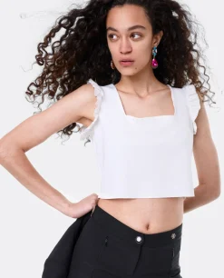 Hot Cuplé Crop Top Volante Neopreno Blanco
