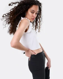 Hot Cuplé Crop Top Volante Neopreno Blanco