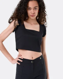 Best Cuplé Crop Top Volante Neopreno Negro