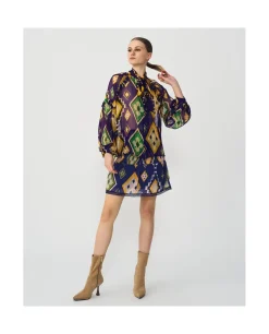Cuplé Falda Cintura Fruncida Textil Geometrico Azul