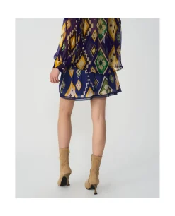 Cuplé Falda Cintura Fruncida Textil Geometrico Azul