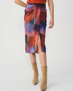 Outlet Cuplé Falda Lazo Delantero Midi Sedin Estampado Acuarela