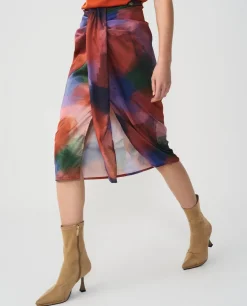 Outlet Cuplé Falda Lazo Delantero Midi Sedin Estampado Acuarela