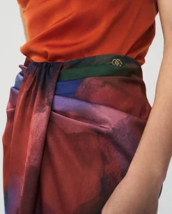 Outlet Cuplé Falda Lazo Delantero Midi Sedin Estampado Acuarela
