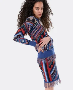 Discount Cuplé Jersey Etnico Flecos Punto Tricot Multicolor