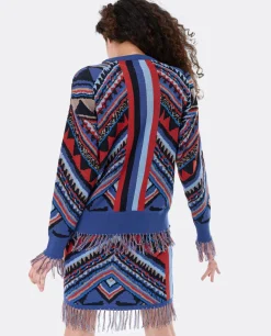 Discount Cuplé Jersey Etnico Flecos Punto Tricot Multicolor