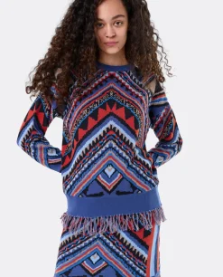 Discount Cuplé Jersey Etnico Flecos Punto Tricot Multicolor