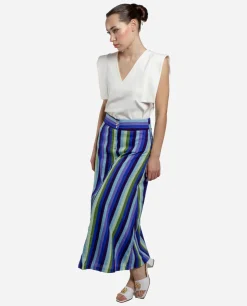 Clearance Cuplé Maxi Falda Botones Bord. Algodon Rayas Azul