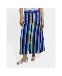 Clearance Cuplé Maxi Falda Botones Bord. Algodon Rayas Azul