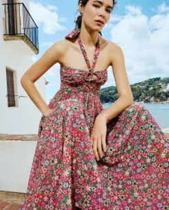 Sale Cuplé Maxi Vestido Aberturas Gasa Estampado Flores Liber