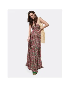 Sale Cuplé Maxi Vestido Aberturas Gasa Estampado Flores Liber