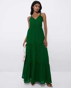 Clearance Cuplé Maxi Vestido Tirantes Encaje Algodon Verde