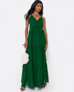 Clearance Cuplé Maxi Vestido Tirantes Encaje Algodon Verde