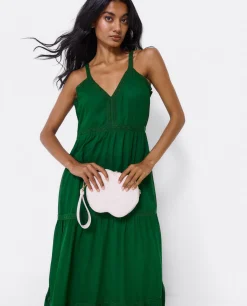 Clearance Cuplé Maxi Vestido Tirantes Encaje Algodon Verde