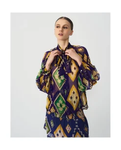 Hot Cuplé Maxiblusa Romantica Gasa Geometrico Azul