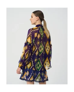 Hot Cuplé Maxiblusa Romantica Gasa Geometrico Azul