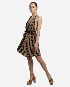 Best Cuplé Mini Vestido Cuerda Crep Negro/ Beige