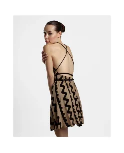Best Cuplé Mini Vestido Cuerda Crep Negro/ Beige