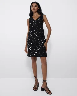 Hot Cuplé Mini Vestido Evase Espejos Negro