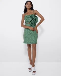 Cuplé Mini Vestido Flor Crep Leopardo Verde