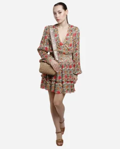Outlet Cuplé Mini Vestido Volantes Gasa Estampado Flores