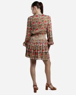 Outlet Cuplé Mini Vestido Volantes Gasa Estampado Flores