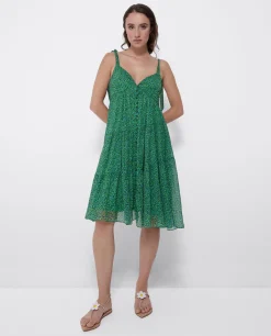 Discount Cuplé Mini Vestido Vuelo Gasa Leopardo Verde