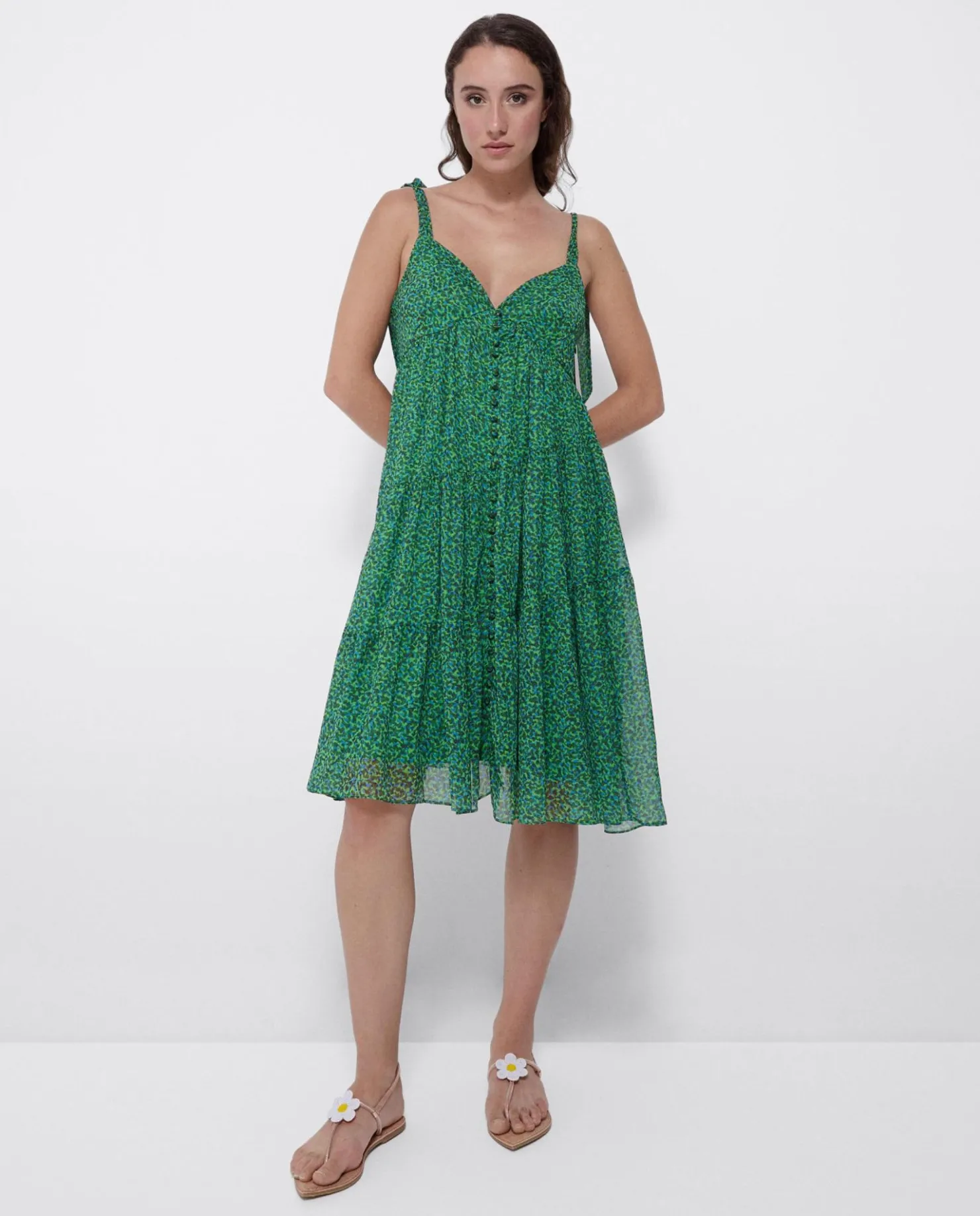 Discount Cuplé Mini Vestido Vuelo Gasa Leopardo Verde