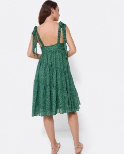 Discount Cuplé Mini Vestido Vuelo Gasa Leopardo Verde