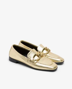 Clearance Cuplé Mocasin Hebilla Lame Metalizado Oro