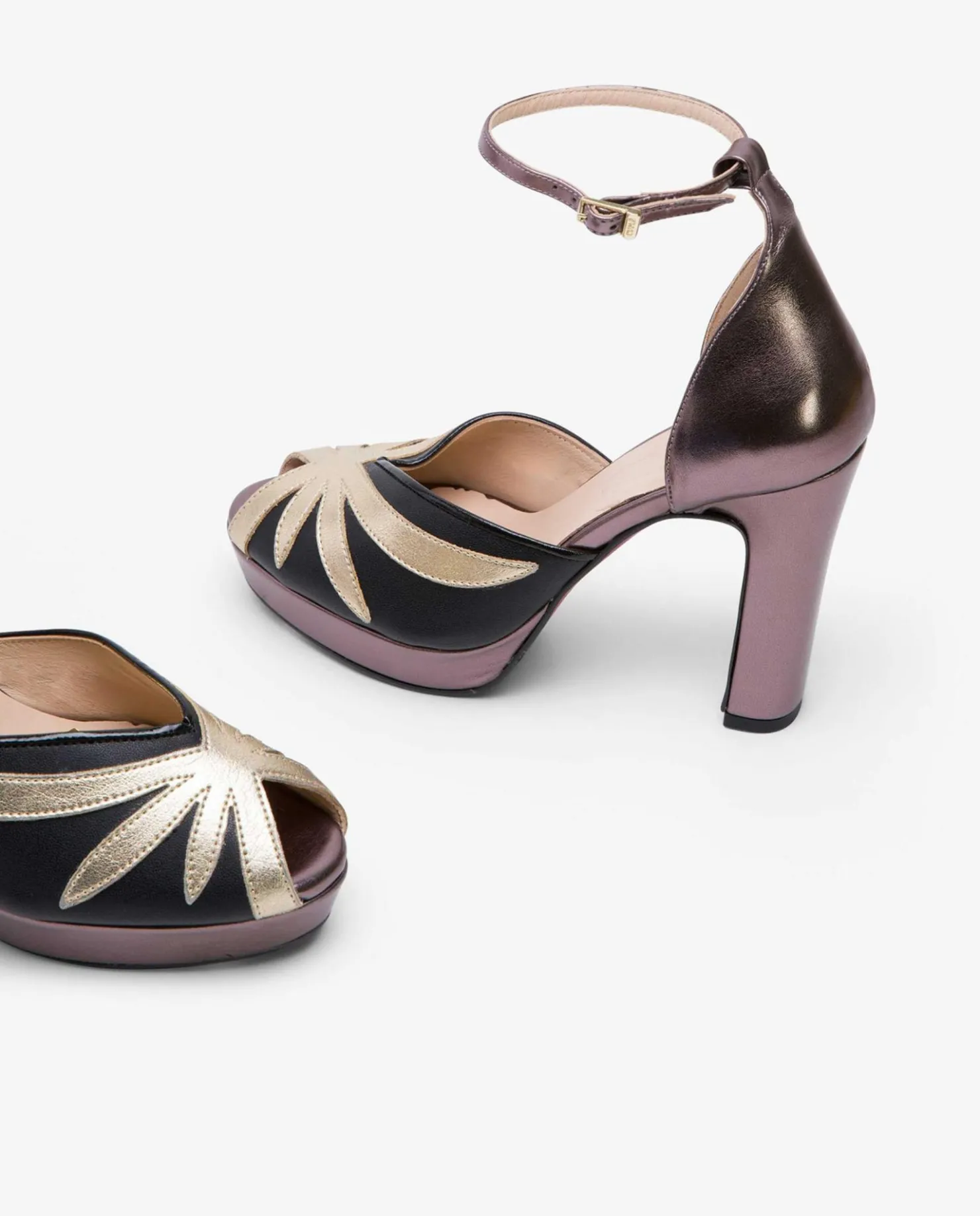 Best Cuplé Pala Talon Peep Toe Lame Metalizado Bronce