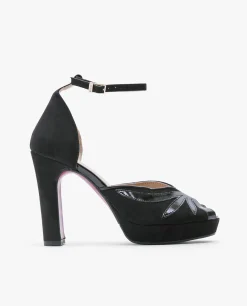 Outlet Cuplé Pala Talon Peep Toe Ultrasuede Negro