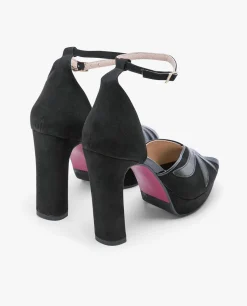 Outlet Cuplé Pala Talon Peep Toe Ultrasuede Negro