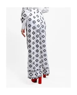 Outlet Cuplé Pantalon Bordado Cenefa Algodon Blanco