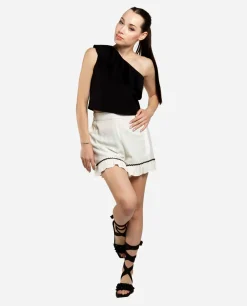 Cuplé Pantalon Corto Volante Jacquard Blanco