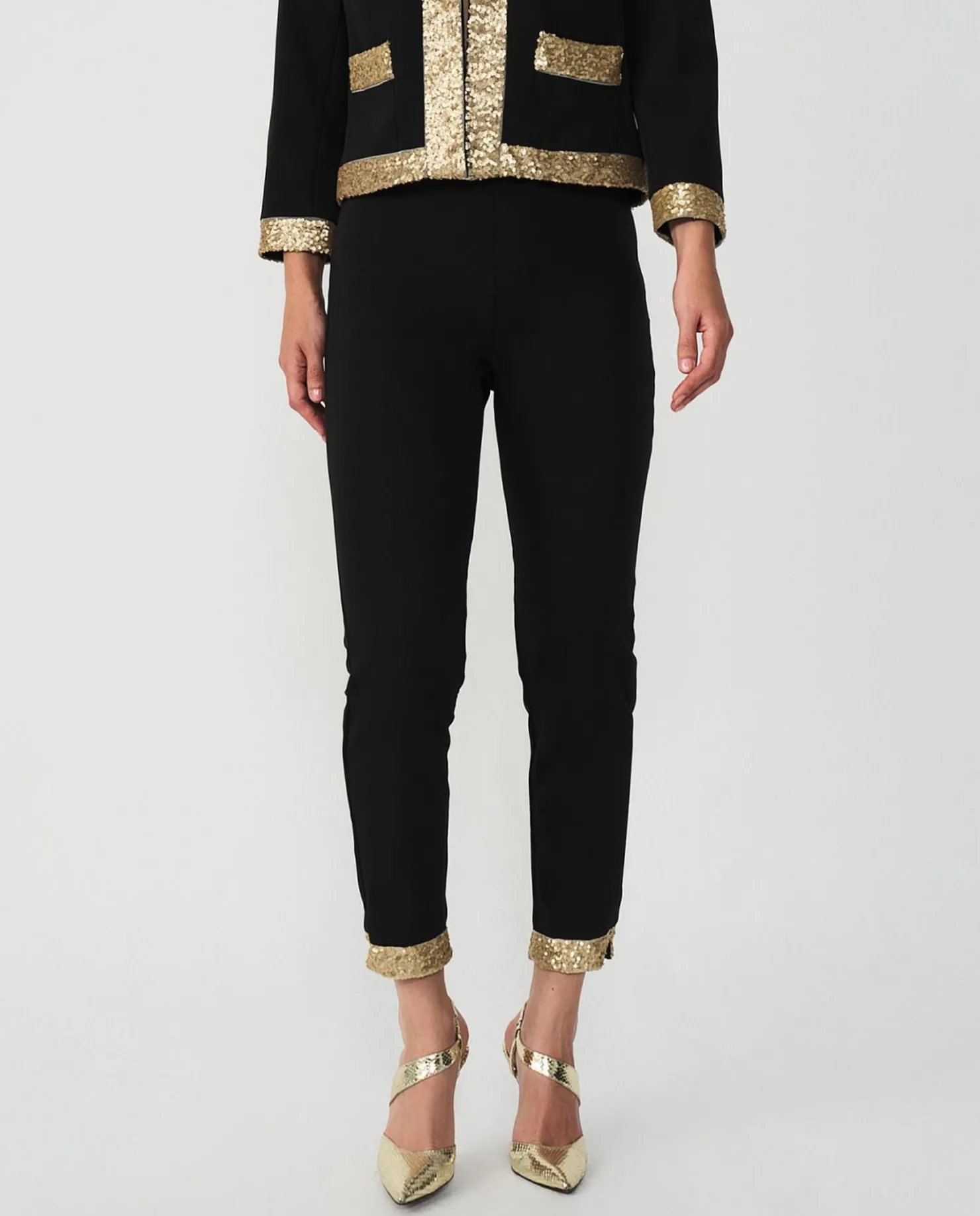 Online Cuplé Pantalon Crep Negro Lentejuelas