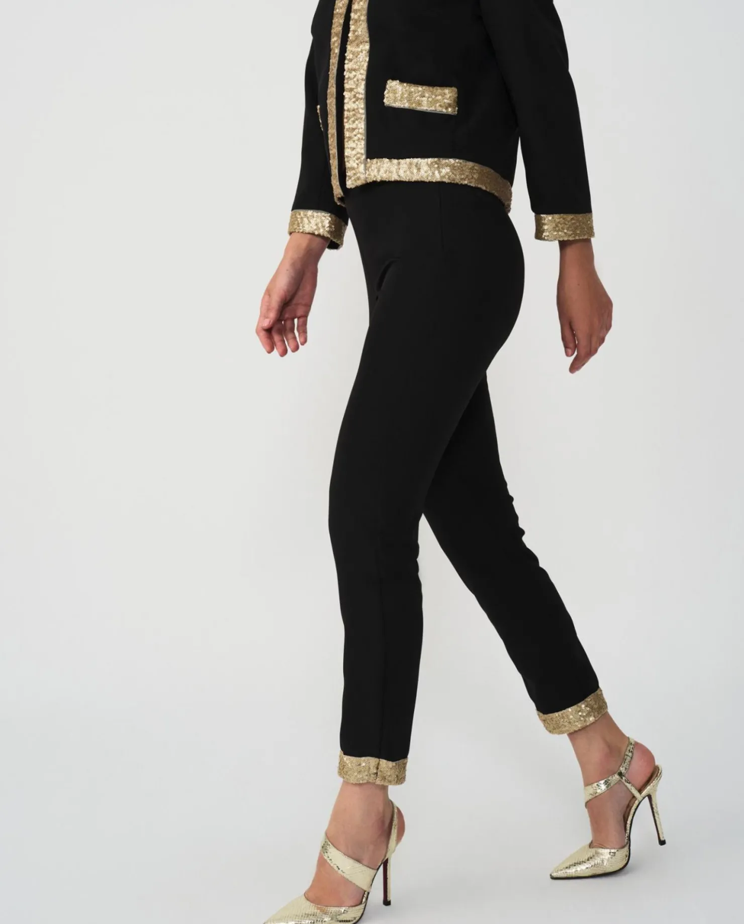 Online Cuplé Pantalon Crep Negro Lentejuelas