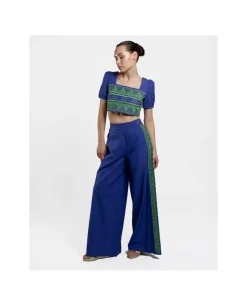 Sale Cuplé Pantalon Palazzo Algodon Azul