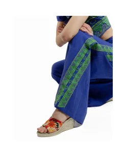 Sale Cuplé Pantalon Palazzo Algodon Azul