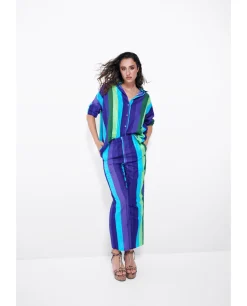Hot Cuplé Pantalon Recto Algodon Rayas Azul