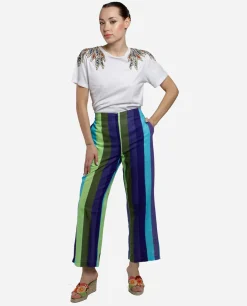 Hot Cuplé Pantalon Recto Algodon Rayas Azul