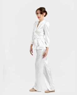 New Cuplé Pantalon Recto Jacquard Blanco