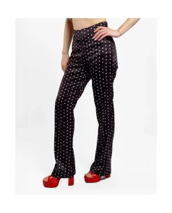 Sale Cuplé Pantalon Recto Saten Lunares Blanco Negro