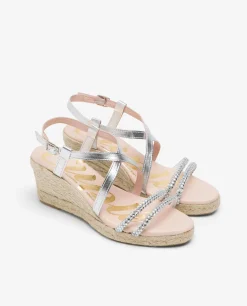 Online Cuplé Sandalia Cuna Tiras Strass Plata